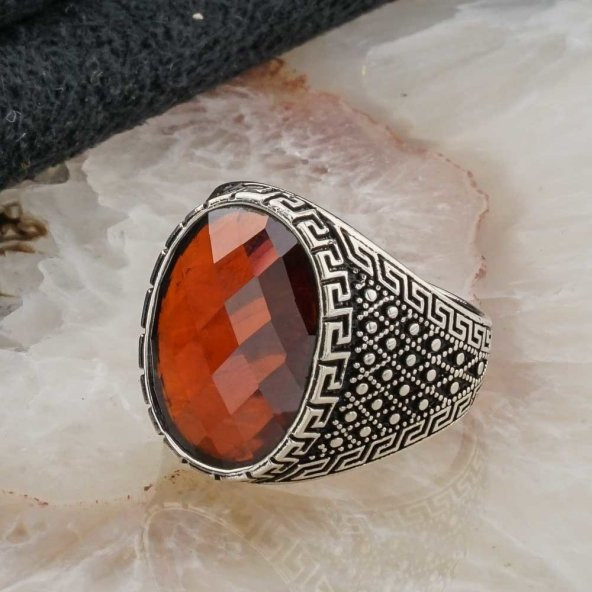 Kırmızı Zirkon Taşlı Erkek Gümüş Yüzük Model 9 - Resim 3