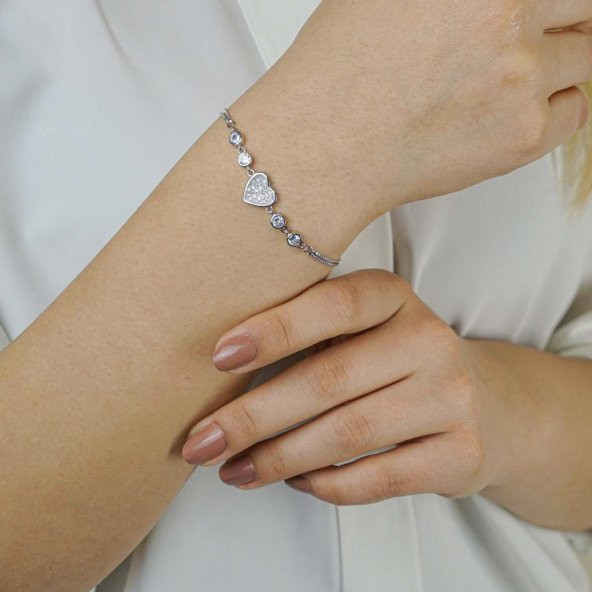 925 Ayar Gümüş Tek Taşlı Kalpli Bayan Kolye ürün görseli 1