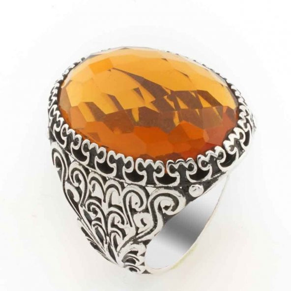 925 Ayar Gümüş  Sarı Zirkon  Taşlı Erkek  Yüzük Model 8 ürün görseli