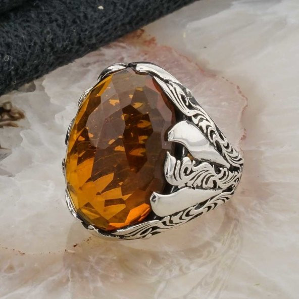 925 Ayar Gümüş Sarı Zirkon  Taşlı Erkek Yüzük Model 7 - Resim 3