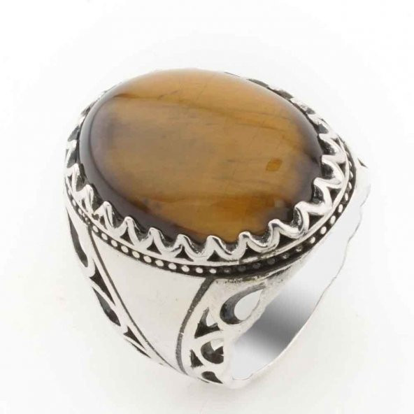 925 Ayar Gümüş Kaplan Gözü Taşlı Erkek Yüzük Model 3 ürün görseli