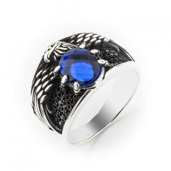 Mavi Zirkon Taşlı Kartal Simgeli Gümüş Yüzük ürün görseli 1