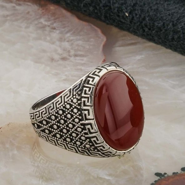 925 Ayar Gümüş Akik Taşlı Erkek Yüzük - Resim 2