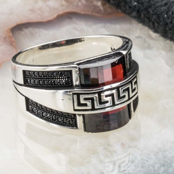 925 Ayar Gümüş Bombeli Zirkon Taşlı Erkek Yüzük - Resim 2