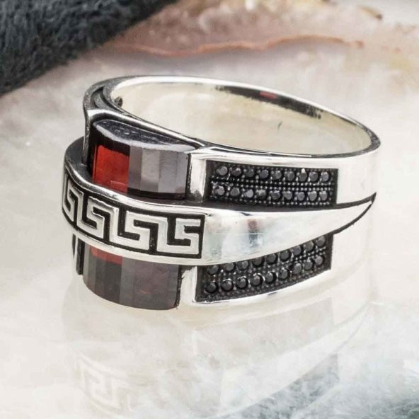 925 Ayar Gümüş Bombeli Zirkon Taşlı Erkek Yüzük - Resim 3