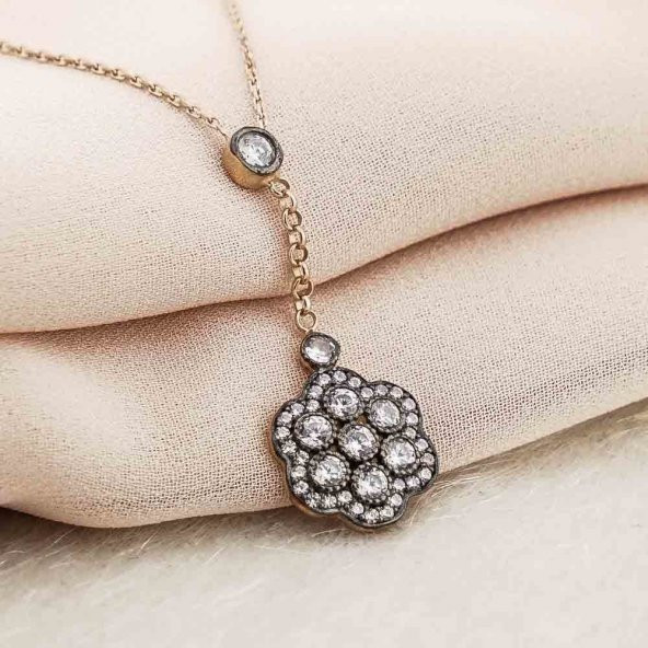 925 Ayar Gümüş Elmas Montür Kolye - Resim 2