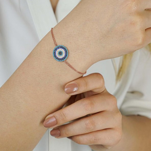 925 Ayar Gümüş Nazar Boncuklu Gümüş Bayan Bileklik ürün görseli