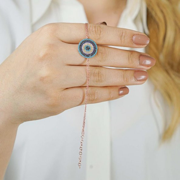 925 Ayar Gümüş Nazar Boncuklu Gümüş Bayan Bileklik - Resim 2