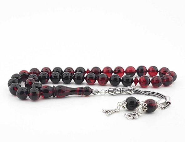 925 Ayar Gümüş Püsküllü Harf Uçlu Ateş Kehribar Tesbih ürün görseli 1