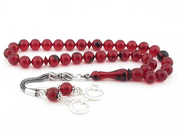 925 Ayar Gümüş Püsküllü  Ateş Kehribar Tesbih ürün görseli