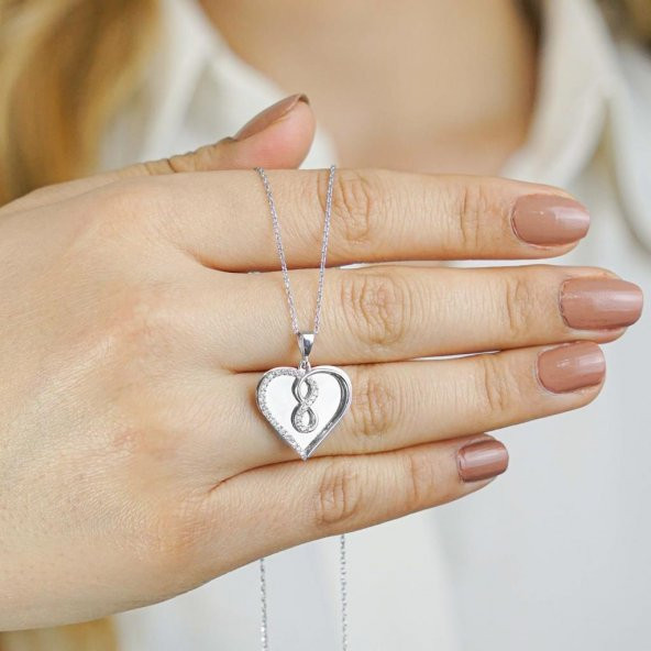 İsim Yazılı Sonsuzluk Kalpli Gümüş Kolye Model 2 - Resim 2