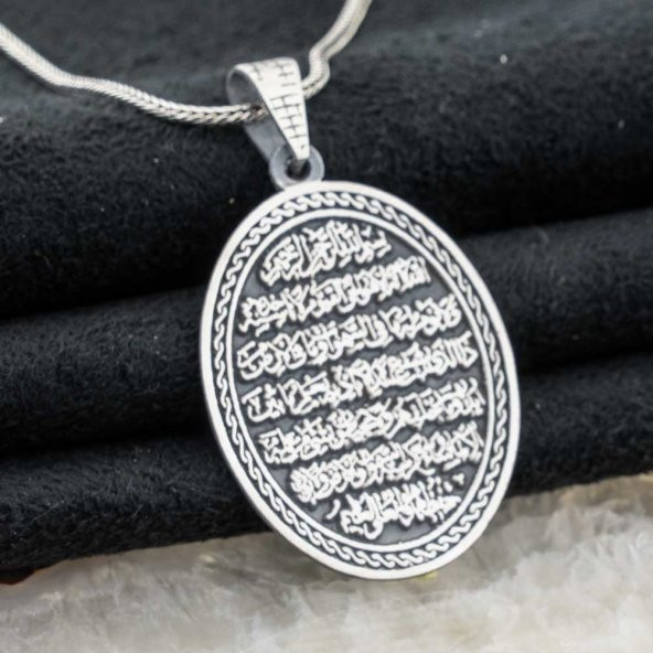 Ayetel Kursi Oval Erkek Gümüş Kolye - Resim 2