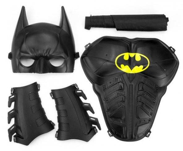 Batman Maske Kalkan Bileklik Pelerinli Set - Batman Kostüm Aksesuarı