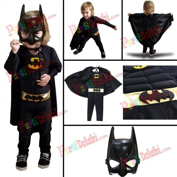 Kaslı Batman Kostümü Çocuk (1-2-3-4-5-6-7-8-9 Yaş arası)+ Maske - 1