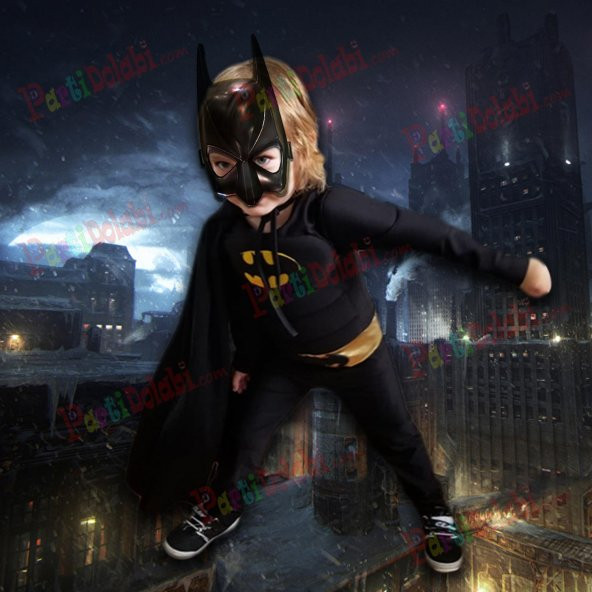 Kaslı Batman Kostümü Çocuk (1-2-3-4-5-6-7-8-9 Yaş arası)+ Maske - 2