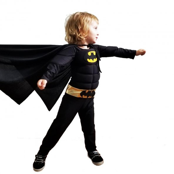 Kaslı Batman Kostümü Çocuk (1-2-3-4-5-6-7-8-9 Yaş arası)+ Maske - 5