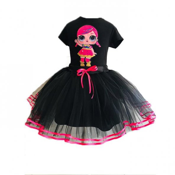 Lol Baskılı Kız Çocuk Elbisesi - Lol Baskılı Abiye - Kız Çocuk Elbise
