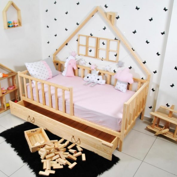 Markaawm Montessori Çocuk Yatak Çekmeceli 90X190 Karyola Yağmur