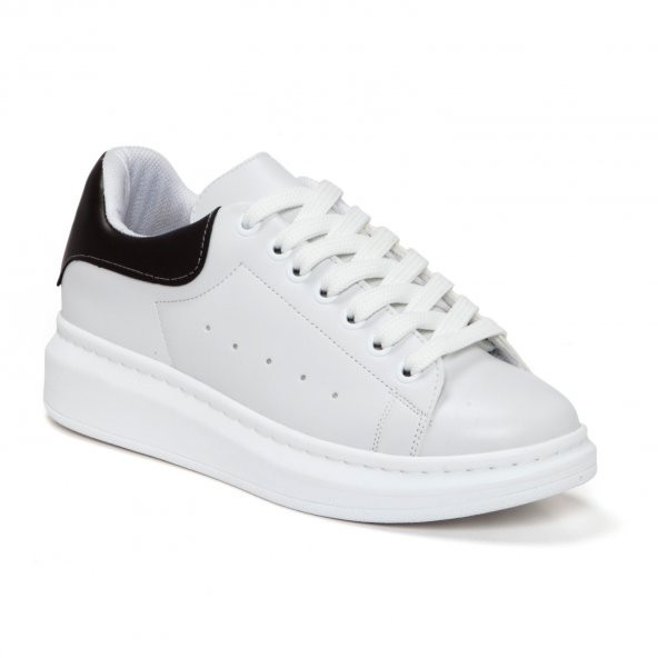 Beyaz Siyah Detaylı Yüksek Tabanlı Bayan Günlük Sneaker Ayakkabı