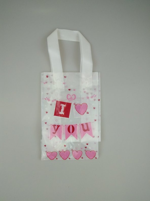 HEDİYE ÇANTASI İNCE PLASTİK I LOVE YOU 13CM X 21CM
