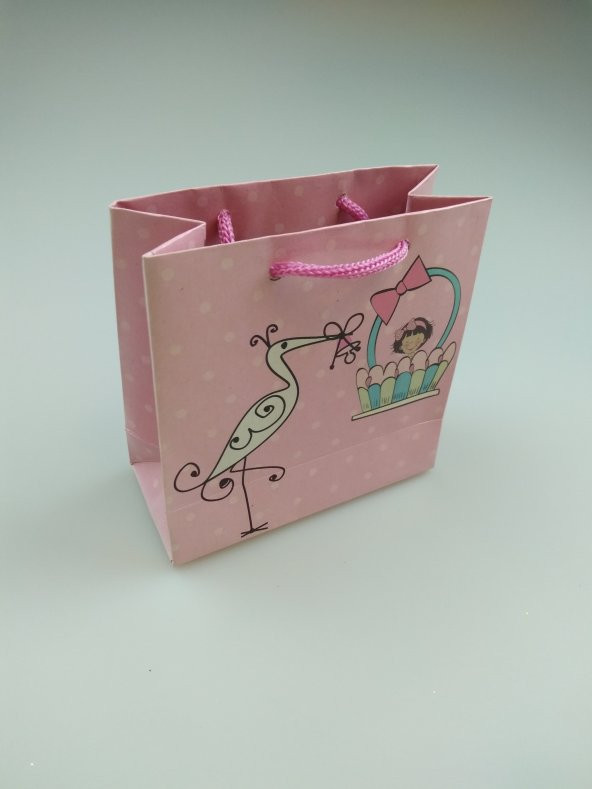 KARTON ÇANTA LEYLEKLİ PEMBE 11CM X 11CM - 1 ADET