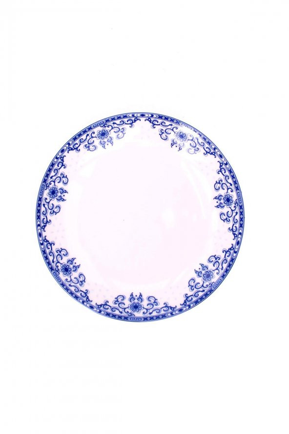 Mavi Beyaz kenar çiçekli seramik tatlı ve kahvaltı tabağı 4 ADET