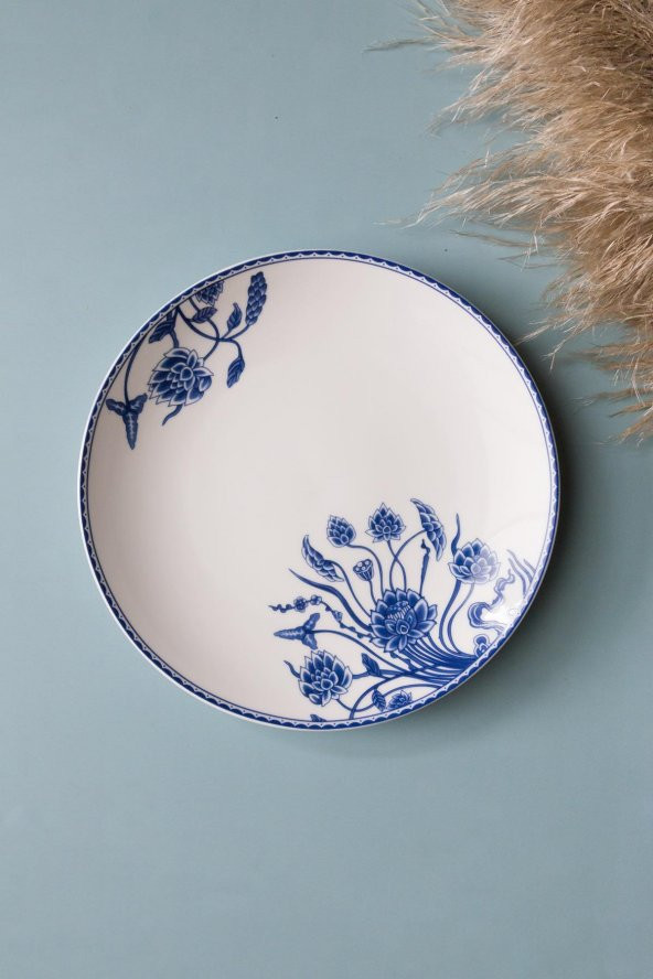 Mavi beyaz çiçek figürlü seramik tatlı ve kahvaltı tabağı 4 ADET