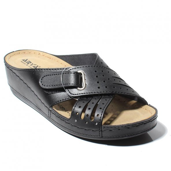 Aryan Kadın Günlük Ortapedik Cırtlı Siyah Terlik - 2