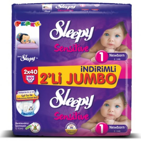 Sleepy 2li Jumbo No:1 2-5Kg 80li Sensitive Bebek Bezi Yenidoğan