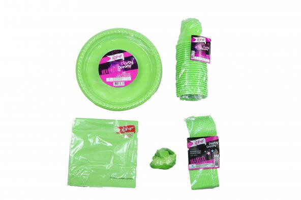 Roll Up Renkli Yeşil Parti Sofra Seti  25 Kişilik