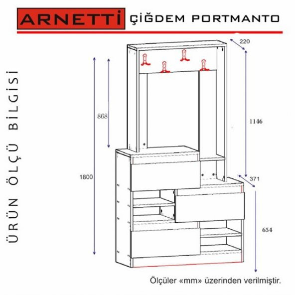 BMdekor Portmanto Ayakkabılık Vestiyer Çağla Beyaz Ceviz - 4