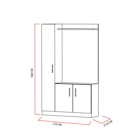 BMdekor Portmanto Ayakkabılık Vestiyer Doğal Teak Beyaz - 3