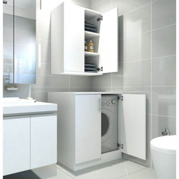 BMdekor Çamaşır Makinesi Dolabı Platin Beyaz