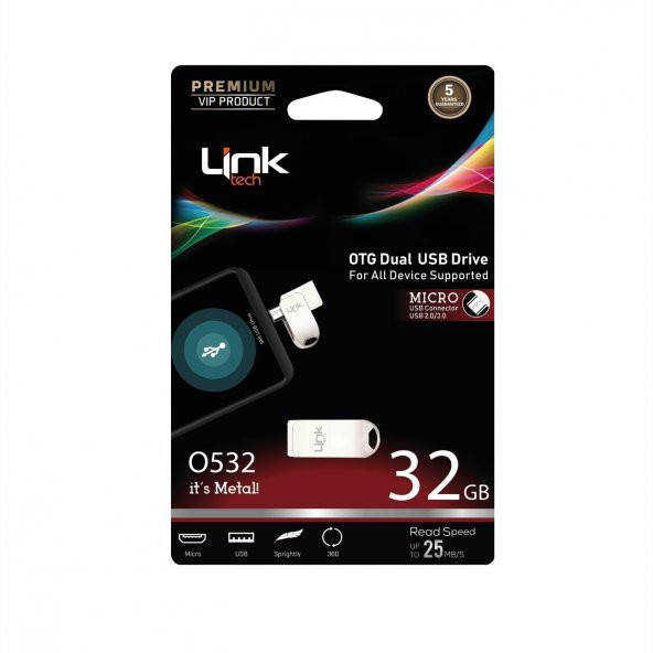 LinkTech Metal 32GB Premium OTG Dual 25MB/S USB Bellek