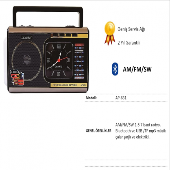 LEADER AP-631 USB+SD+FM+FENER +SAATLİ MÜZİK KUTUSU - 1