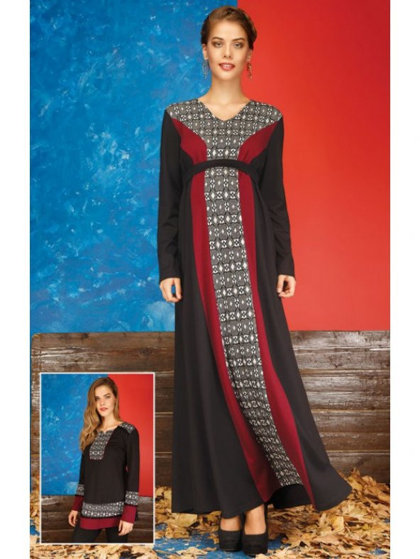 IŞŞIL Hamile Geometrik Motif Uzun Elbise