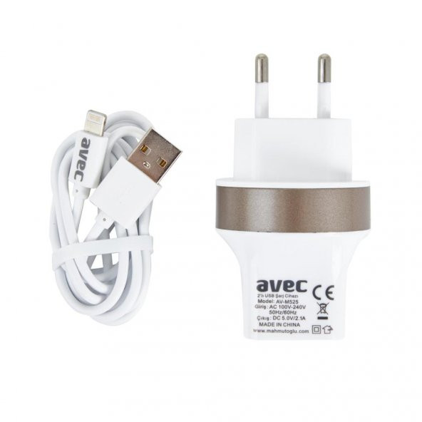 AVEC AV-M525 2.1A USB ŞARJ CİHAZI + AV-W106A IP5/IP6 KABLO SETİ