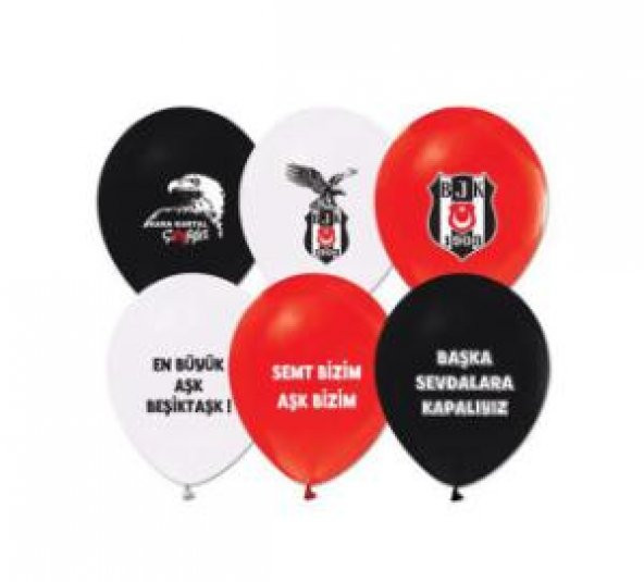 Balon 2+1 Beşiktaş Baskılı Pastel Renk 100 Adet
