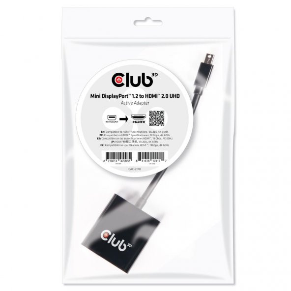 CLUB3D CAC-2170 Mini DisplayPort 1.2 To HDMI 2.0 UHD Aktif Çeviri - 1