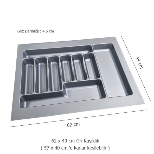 Çekmece İçi Kaşıklık 62 x 49 cm Gri Mutfak Çekmece Düzenleyici - 2
