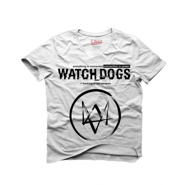 Tshirthane Watch Dogs Logo Beyaz Tişört Erkek Tshirt