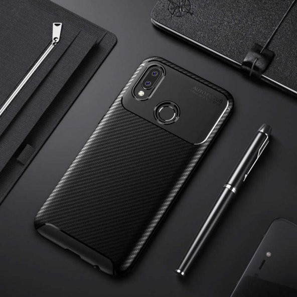 Huawei P20 Lite Kılıf Negro Silikon Kapak Karbon Tasarım