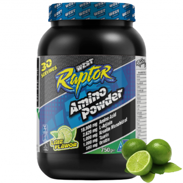 West Nutrition Raptor Amino Powder ( Ornitin, Arjinin, Taurin ) 750 gr 30 Servis Misket Limonu Aromalı - HEDİYELİ
