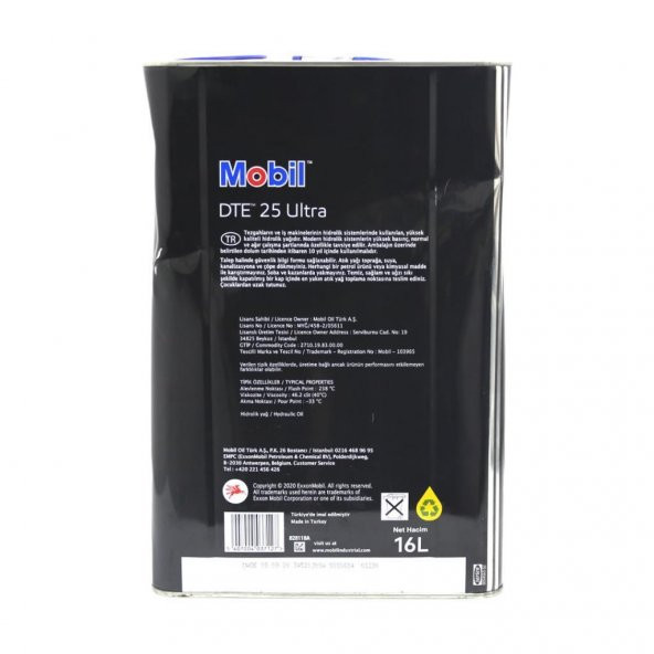 Mobil DTE 25 Ultra ISO VG 46 16 Lt Üstün Performanslı Hidrolik Yağ - Resim 4