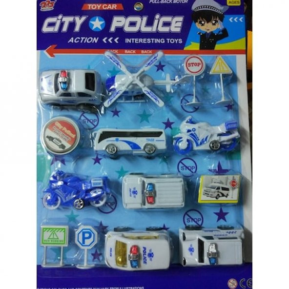 Polis Araçları Çek Bırak Özellikli Kartela Polis Oyun Seti 12 Prç