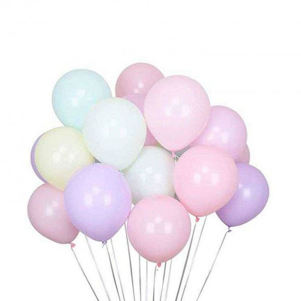 Pastel Düz Balon (Makaron Balon)12 İnc Karışık Renk (20 Adet)