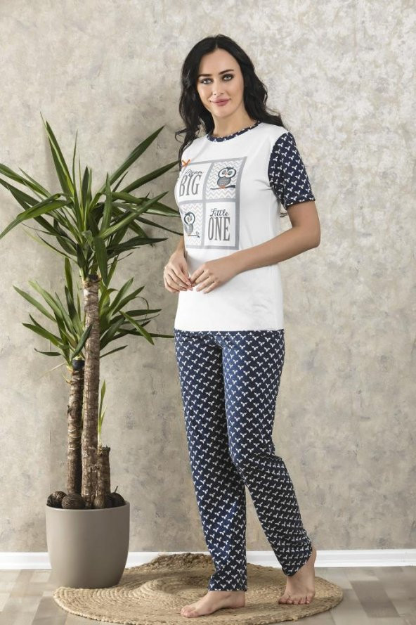 Piaff 6008 Kadın Pijama Pamuklu Renkli Baskılı Üst Pantolon Takım