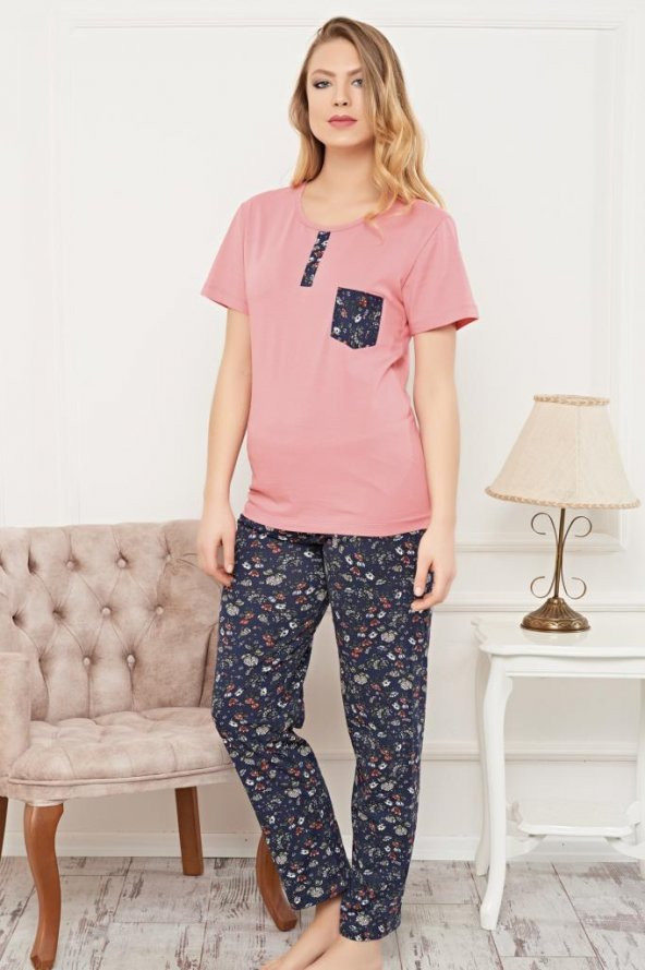 Piaff 6009 Kadın Pijama Pamuklu Çiçek Baskılı Üst Pantolon Takım