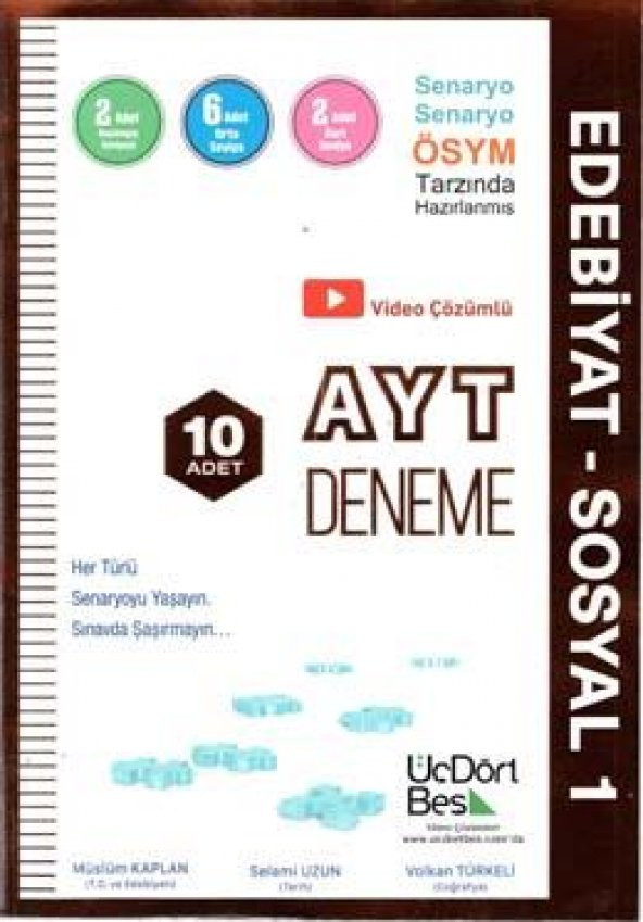 AYT Edebiyat-Sosyal-1 10 lu Deneme Sınavı Üçdörtbeş Yayınları