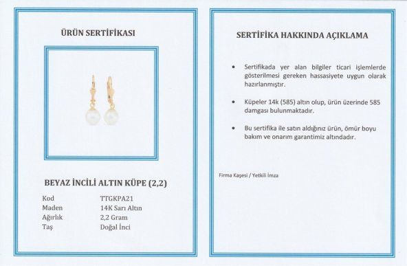 Beyaz İncili Altın Küpe (2,2) - 8